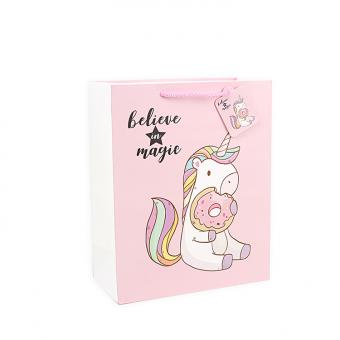 bolsa de compras de papel de regalo personalizado de diseño de unicornio de dibujos animados