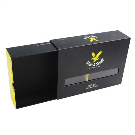 impresión personalizada nuevo diseño mate negro cajón de cartón estilo pvc ventana ropa interior caja de embalaje