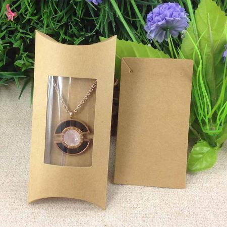 caja de almohada de papel de marfil kraft regalo de joyería de logotipo privado personalizado con ventana