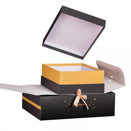 caja de regalo de cartón rígido negro personalizado con tapa