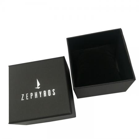 logotipo personalizado caja de reloj de regalo de papel negro plateado caliente con cinta de almohada