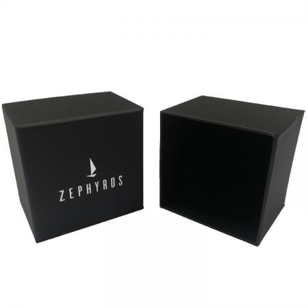 logotipo personalizado caja de reloj de regalo de papel negro plateado caliente con cinta de almohada
