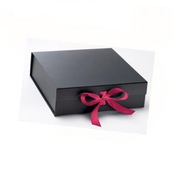 caja de regalo de cartón reciclado plegable de lujo con logotipo personalizado negro con tapa