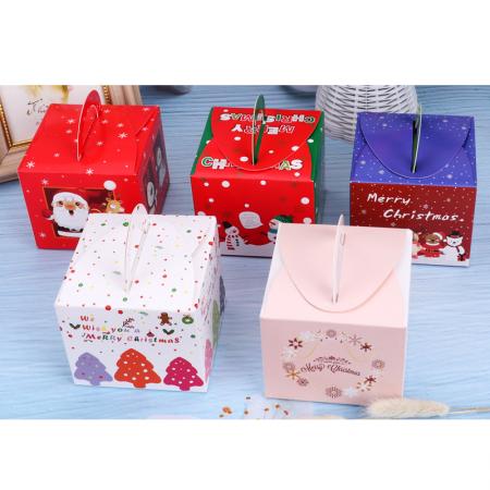 caja de dulces de navidad de regalo de papel de impresión de lujo dorado personalizado con ventana de pvc