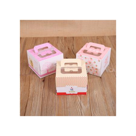 caja de pastel de cartón de papel de arte cuadrado al por mayor personalizado con mango