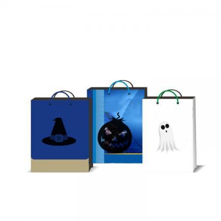 bolsa de papel azul plegable de lujo para zapatos de compras con asa