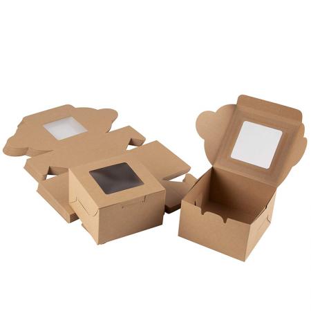 los diseños de empaque de papel kraft marrón muestran cajas de regalo de pastelería con ventana 4x4x2.5