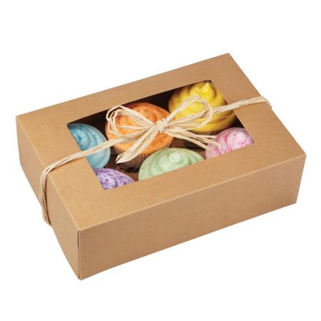 los diseños de empaque de papel kraft marrón muestran cajas de regalo de pastelería con ventana 4x4x2.5