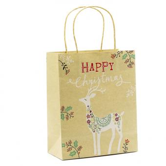 bolsa de regalo de compras de papel kraft de feliz navidad con logotipo personalizado