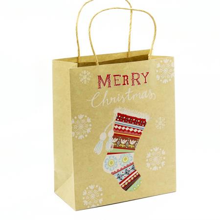 Print Merry Christmas Kraft Paper Shopping Gift Bag wholesale