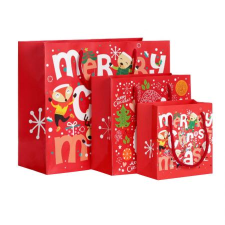 De lujo de buena calidad, Feliz navidad bolsa de regalo de vacaciones promocional colorido de la Navidad de la bolsa de papel con asas